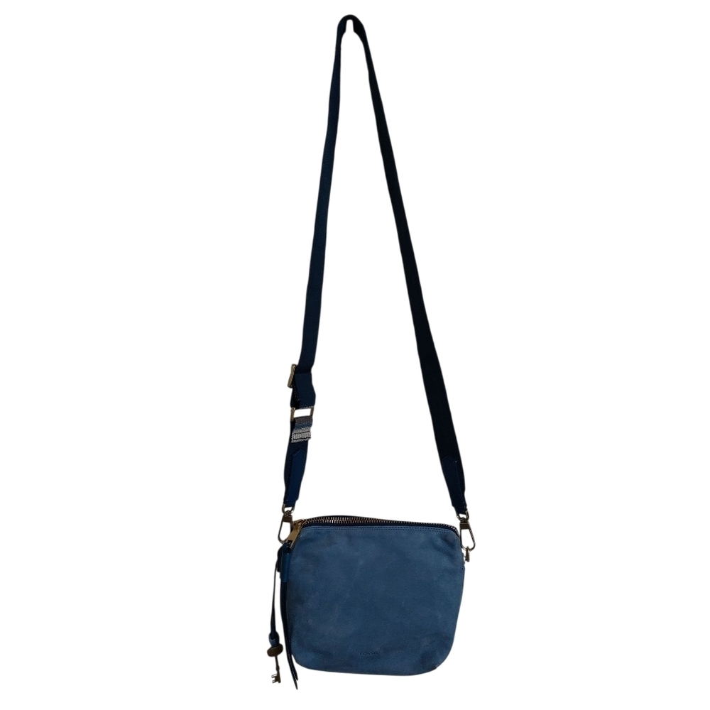 👜 Fossil Navy Suade Body/Pebbled Leather Sides Crossbody Bag